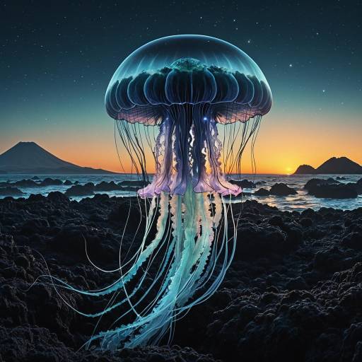 Transparent Iridescent Jellyfish at Twilight