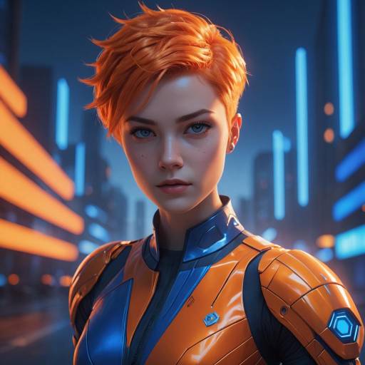 Futuristic Young Woman in Urban Sunset