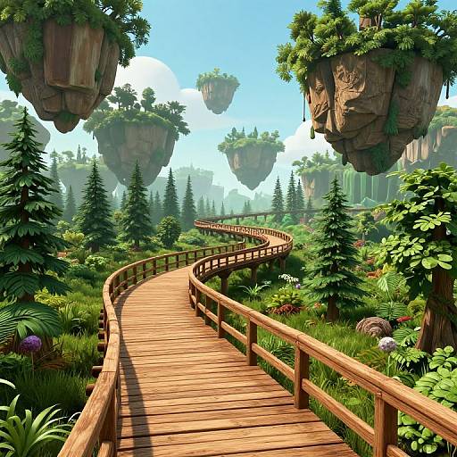 Surreal 3D Fantasy Forest Walkway