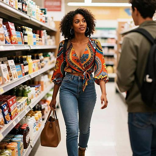 Confident Black Woman Shopping, Radiant Gaze