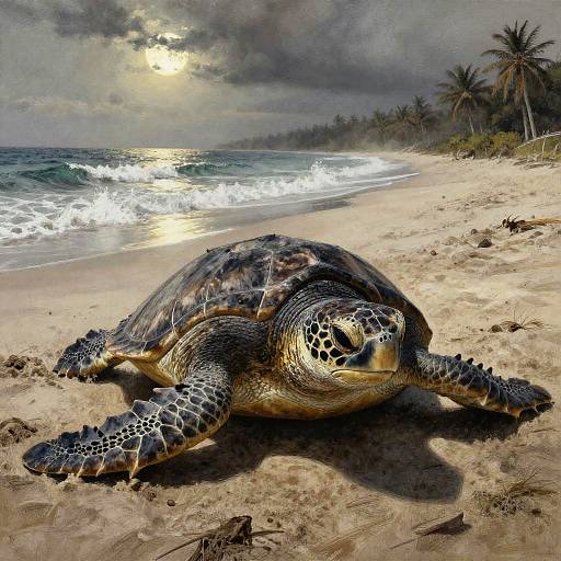 Moonlit Leatherback Sea Turtle Nesting