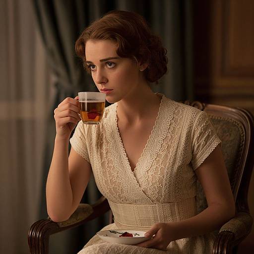 Vintage Woman Drinking Tea