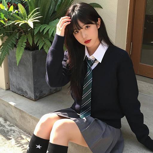 Stylish Asian Woman with Dramatic Backdrop