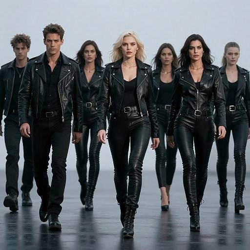 Stylish Group in Leather on Reflective Surface