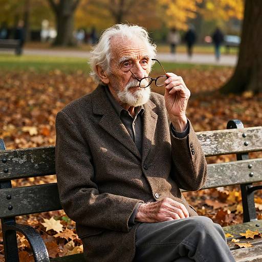Elderly Man on Autumn Bench