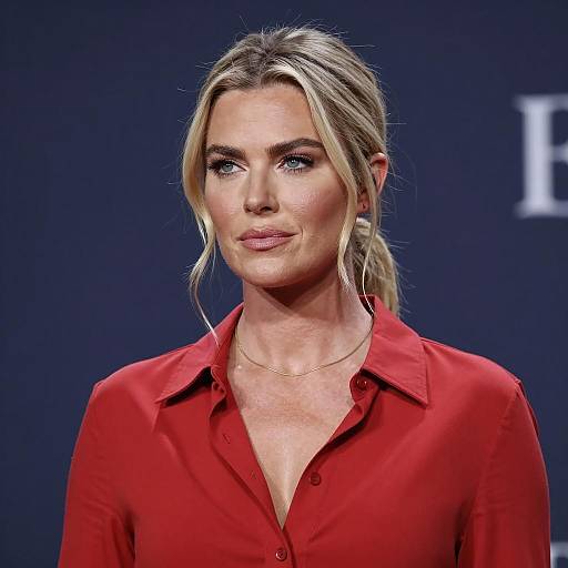 Blonde Woman in Red Shirt Portrait