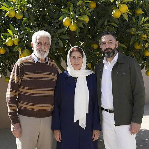 Three People by Lush Citrus Tree