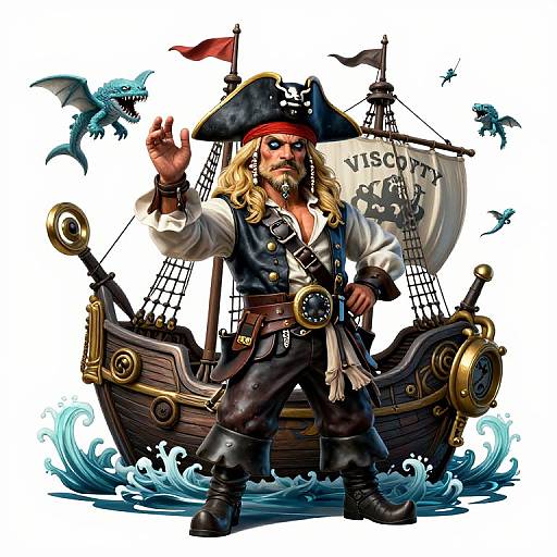 Blonde Dwarf Pirate Captain with Cat