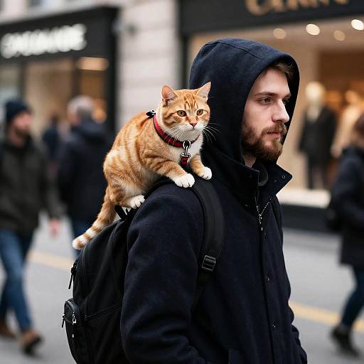 Urban Bearded Man with Orange Tabby Cat