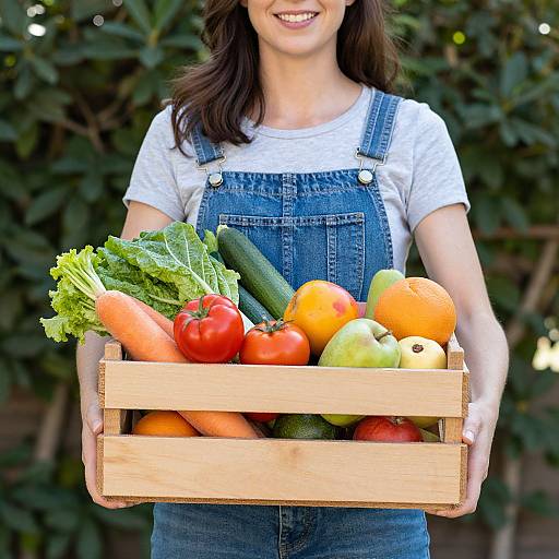 Woman Holding Fresh Veggies and Fruit