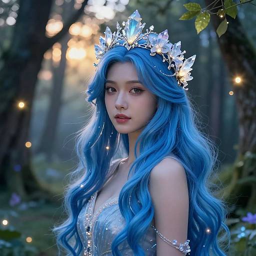 Enchanted Blue-Haired Forest Maiden
