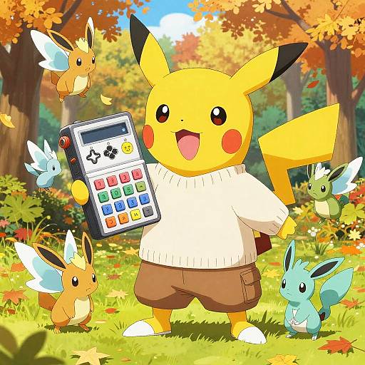 Joyful Pokémon Collector in Autumn Park