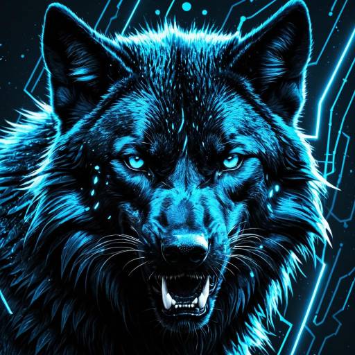 Futuristic Electric Blue Wolf Digital Art