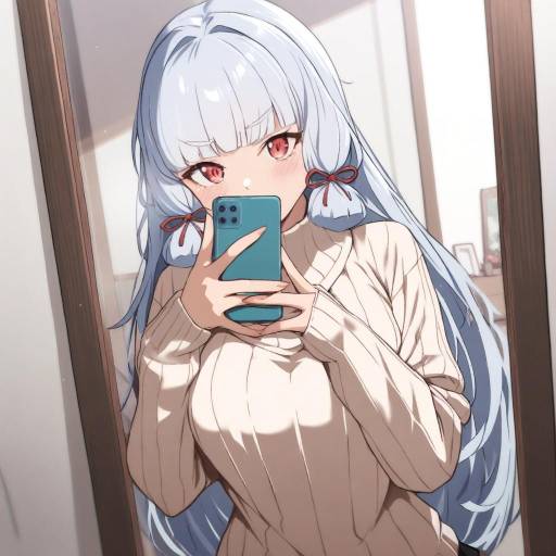 Girl Selfie in Sweater with Mirror