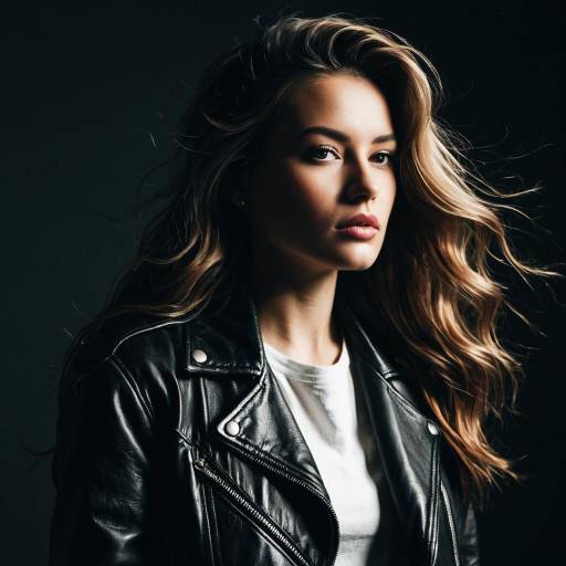 Woman with Long Flowing Hair in Leather Jacket
