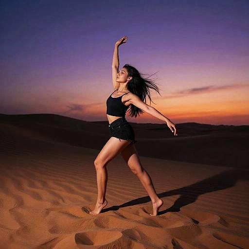 Naked Girl Dancing in Desert Twilight