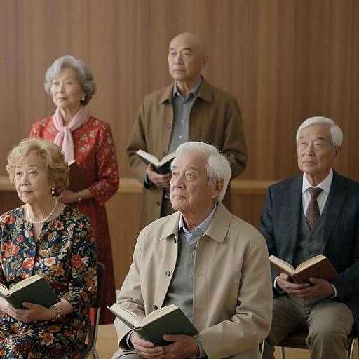 Five Elderly Adults Enjoying Books Together
