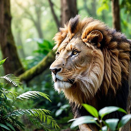 Majestic Lion in Forest Jungle