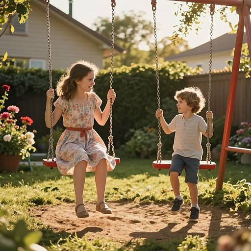 Siblings Playing in Sunny Backyard