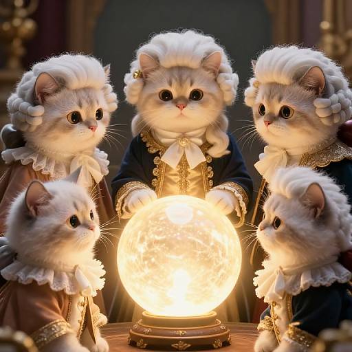 Regal Cats Gather Around Mystical Orb