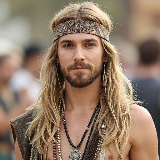 Young man in hippie costume with jewelry