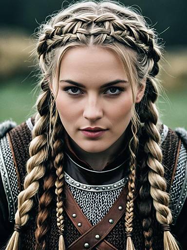 Photorealistic Viking Braided Woman Portrait