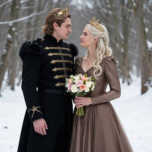 Regal Couple in Snowy Winter Wedding