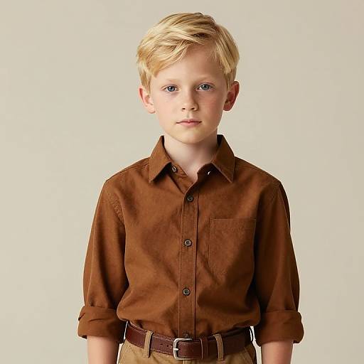 Blonde Boy in Brown Outfit