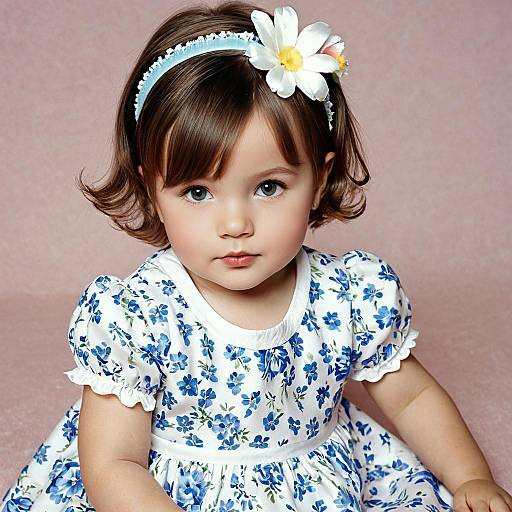 Toddler Girl in Blue Floral Easter Dress