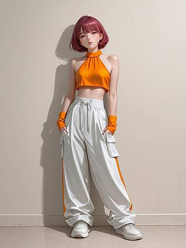 Sporty Chic Woman in Orange Velour