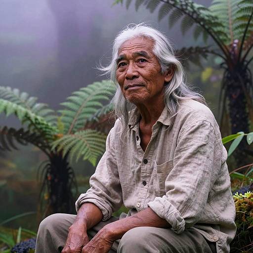 Elderly Indigenous Man in Rainforest Clearing