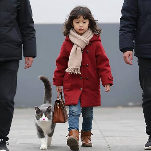 Young Girl and Cat in Urban Setting