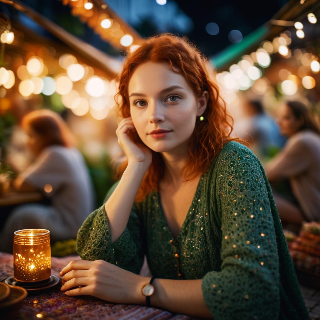 Radiant Woman Enjoying Herbal Tea at Bazaar