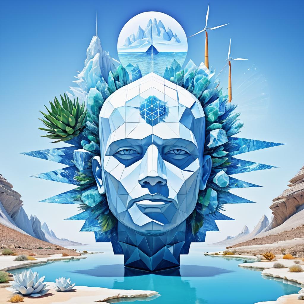 Surreal Head of Icebergs and Nature