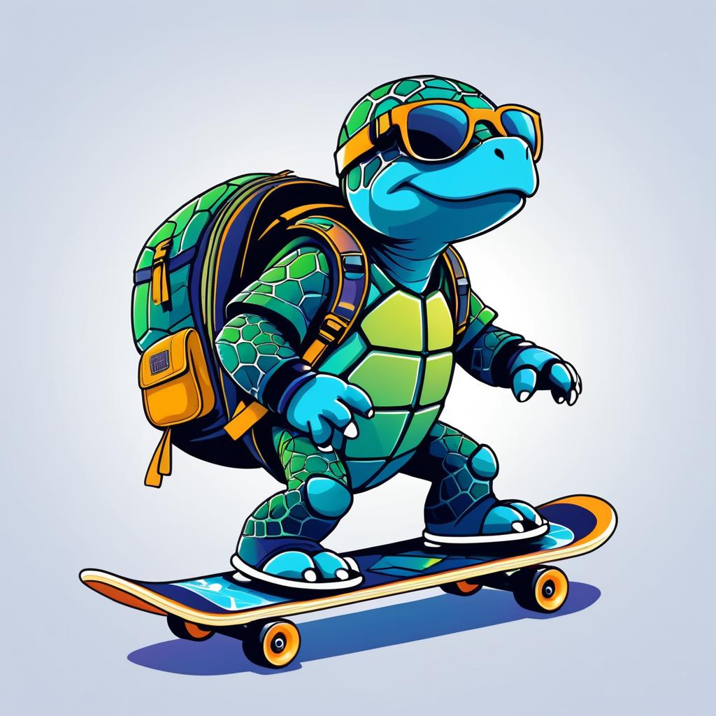 Adventurous Turtle Skateboarding Design