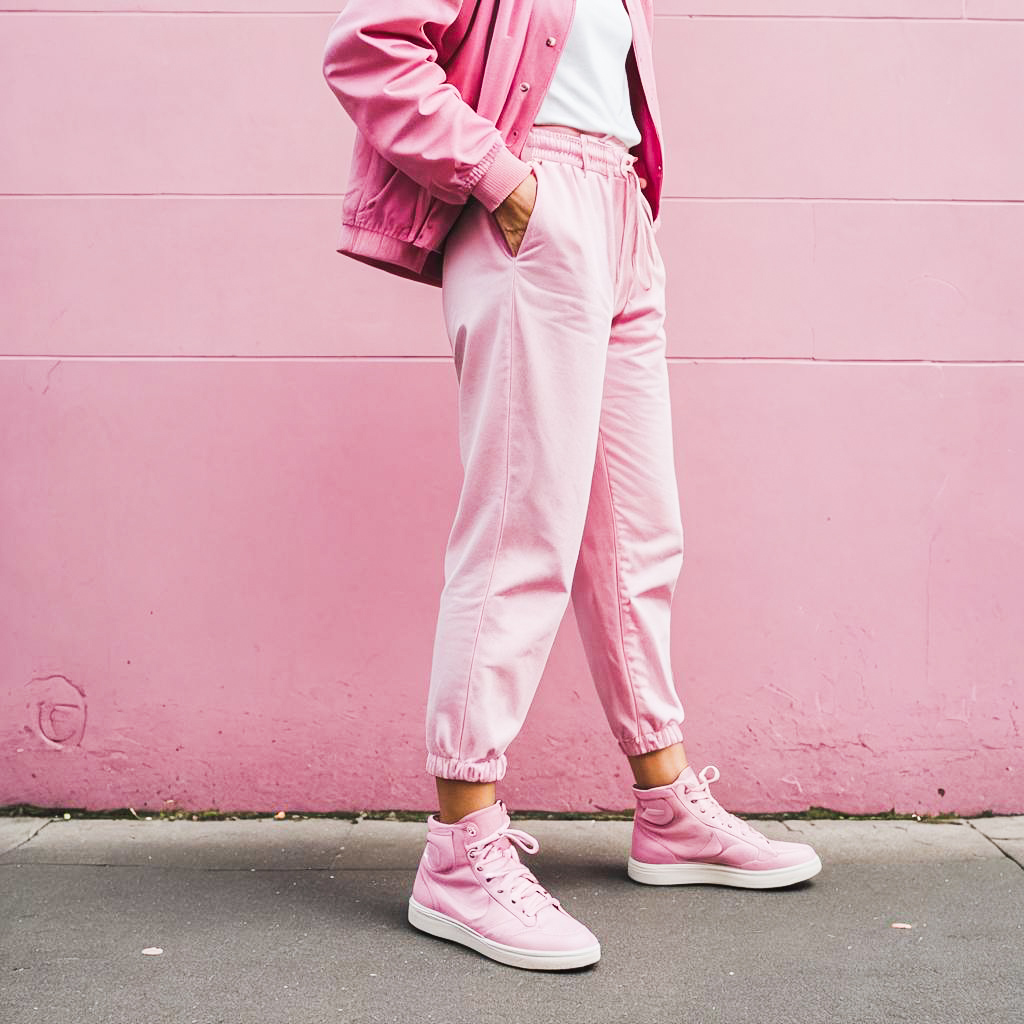 Woman Sporting Pink High-Top Sneakers