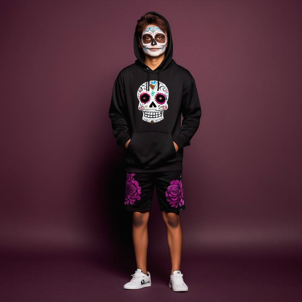 Cheerful Teenage Boy in Day of the Dead Theme