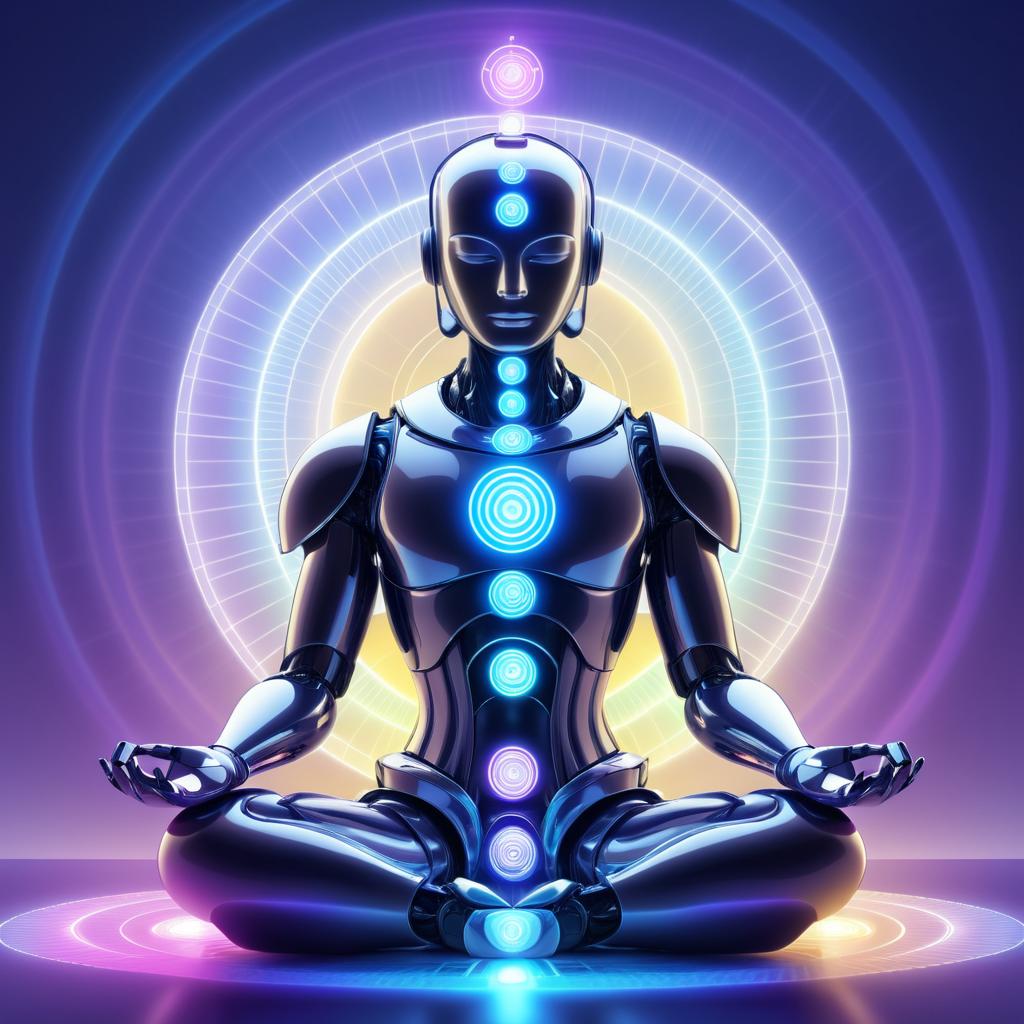 Serene Robot Meditating with Aligned Chakras