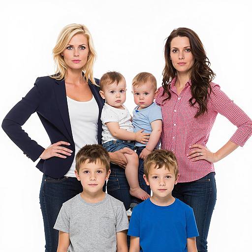 Two Women with Five Children Portrait