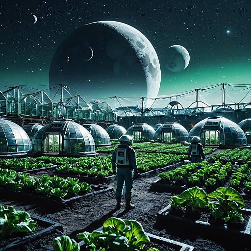 Futuristic Moon Base Farming with Astronauts