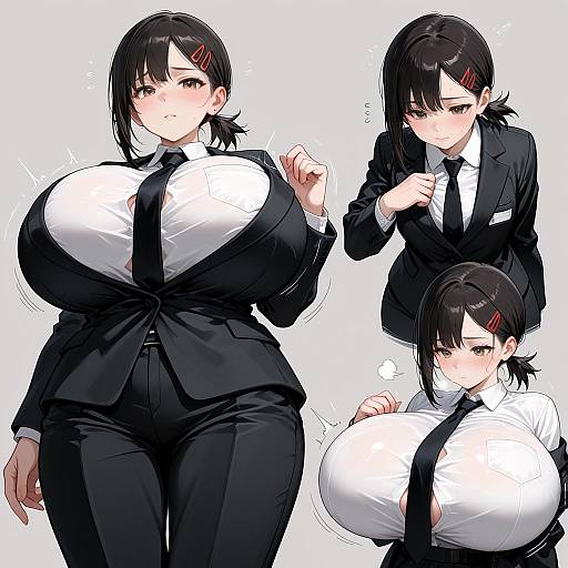 Anime Woman in Formal Suit with Breast Expansion