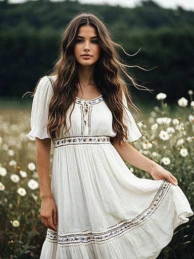 Boho Beauty in Flowing White Dress
