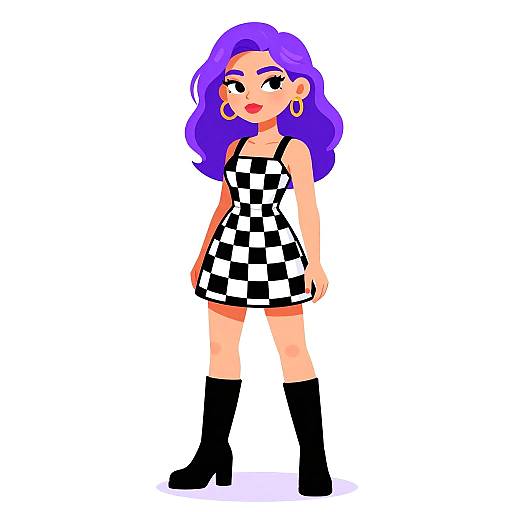 Mod-Inspired Woman in Checkered Mini Dress
