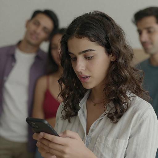Young Woman Engrossed in Her Phone