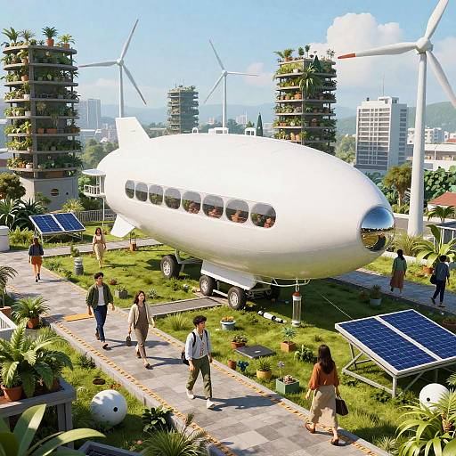 Solarpunk Airship at Green Rooftop