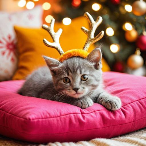 Adorable Grey Kitten with Antlers