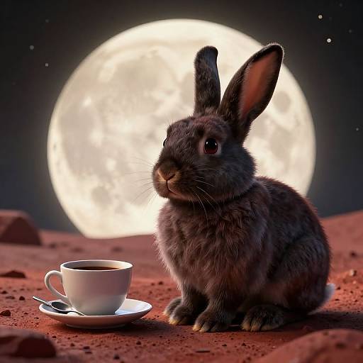 Rabbit Contemplating Coffee on Moon