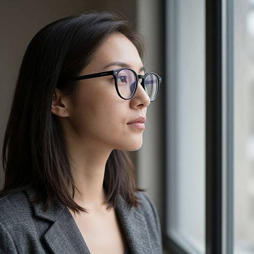 Woman with Glasses Gazing Outside