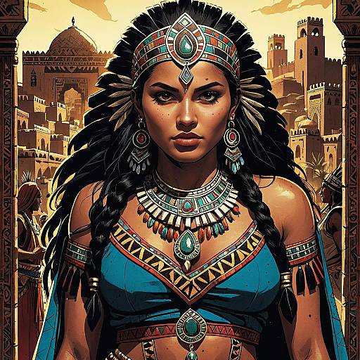 Aztec Priestess in Moroccan-Inspired City