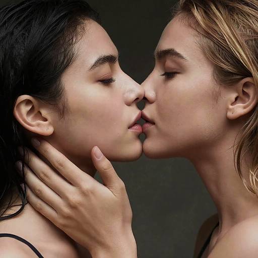 Intimate Close-Up of Two Women Kissing